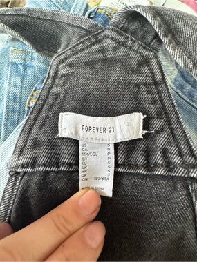 Forever 21 Black Acid-Wash Denim Overalls